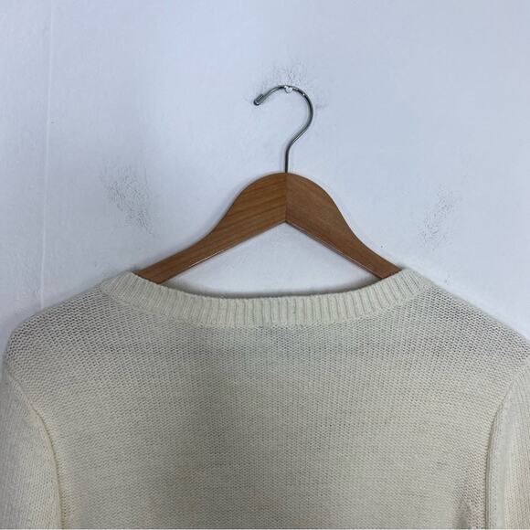 Talbots Ivory Cableknit Floral Embroidered Pom Pom Sweater Size LP - Picture 9 of 12